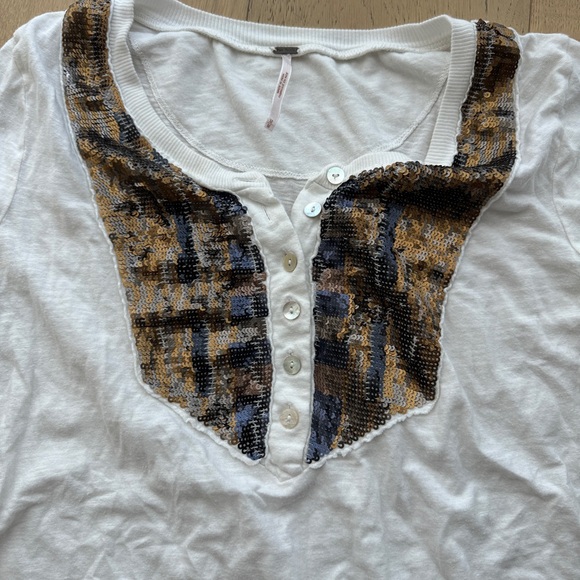 Free People Tiger Eyes Henley Button Sequin
White Gold Top - Picture 3 of 7